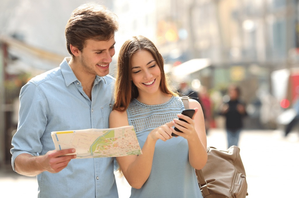 couple looking at map