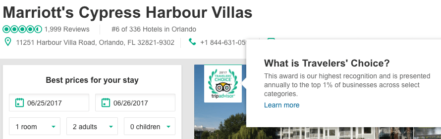 TripAdvisor Travelers' Choice Award