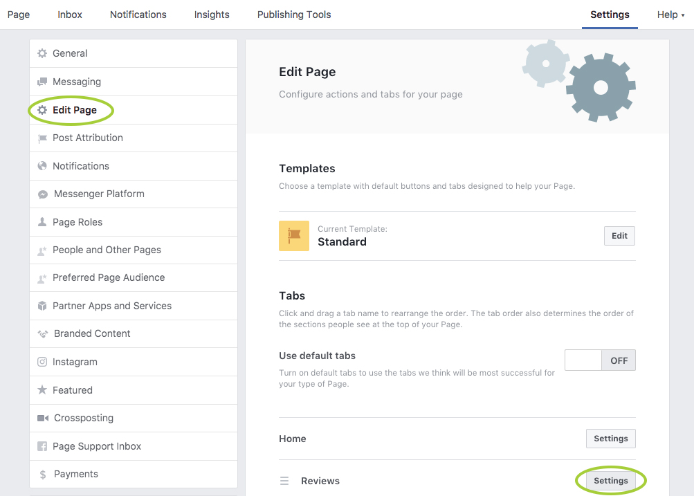 Edit Facebook Review Settings