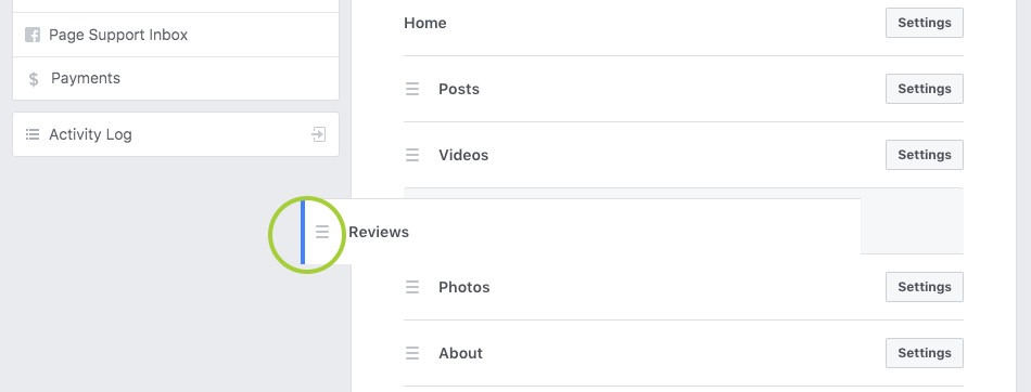How to Move Facebook Reviews Section