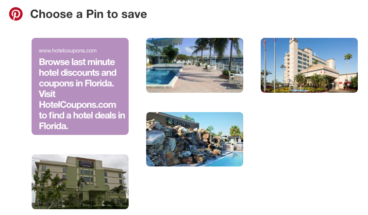 Screenshot example of a Pin from the HotelCoupons website
