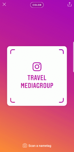 GIF of Instagram Nametag for Travel Media Group toggling through gradient color schemes