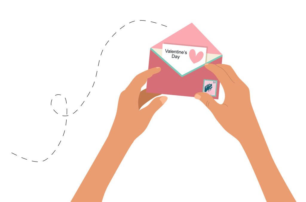 Vector Image - Hands Sending a Valentine's Day Envelope. 