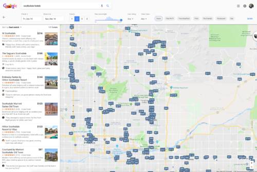 Screenshot of google hotel result for scottsdale hotels