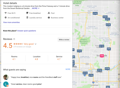 Screenshot of Google hotel details