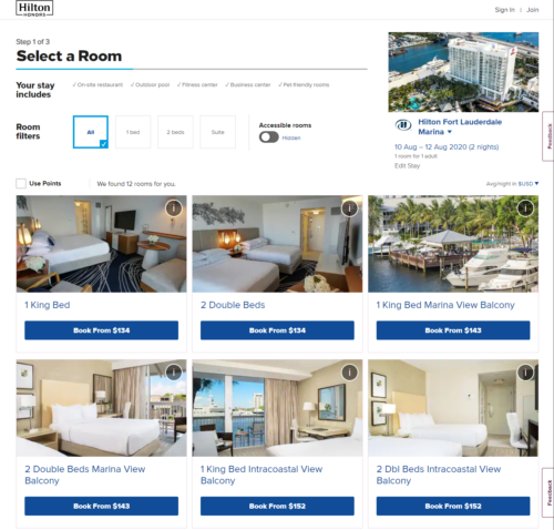 Available Rooms at the Hilton Fort Lauderdale Marina