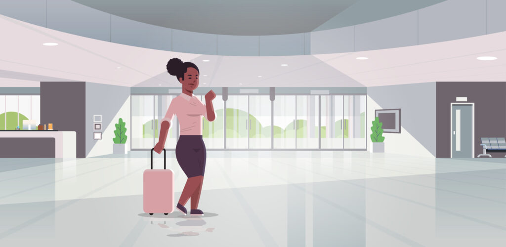 Businesswoman With Luggage Modern Reception Area African America